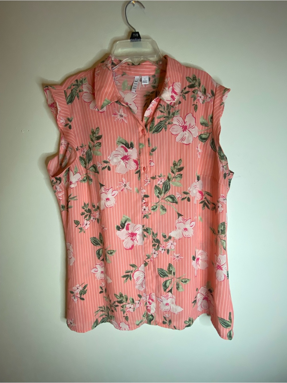 Elle Coral Floral Button-Up Sleeveless Blouse